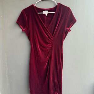 Robbie Bee Deep Burgundy Velvet Wrap-Front Mini Dress